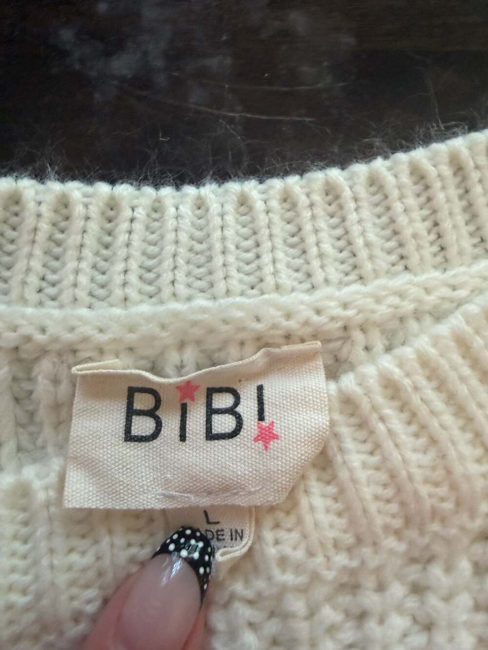 BiBi Granny Square Crochet Pullover Cream Sweater Size L - Picture 3 of 5